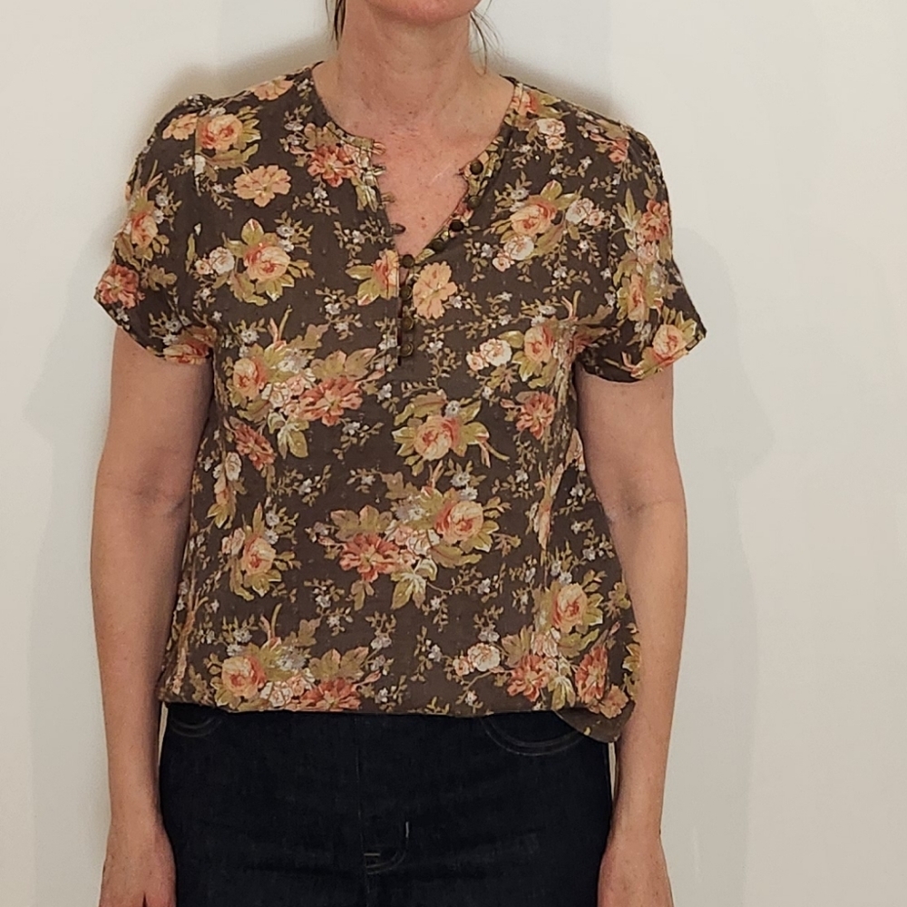 Anthropologie Light Brown Floral Blouse